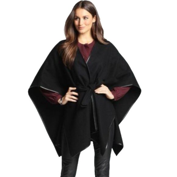 Ann Taylor Sweater O/S S M L XL Large Black Wool Cape Sleeve Poncho - Picture 1 of 12